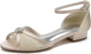 Roimaash Comfortable Wedding Shoes Flat Rhinestone Studs