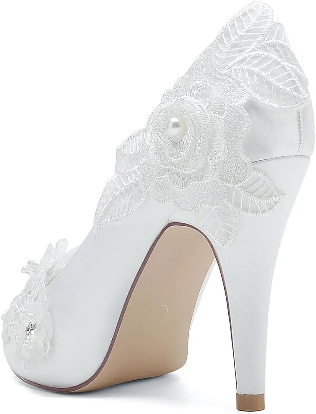 Roimaash Elegant Flower Wedding Pumps Platform Peep Toe Embroidery Lace
