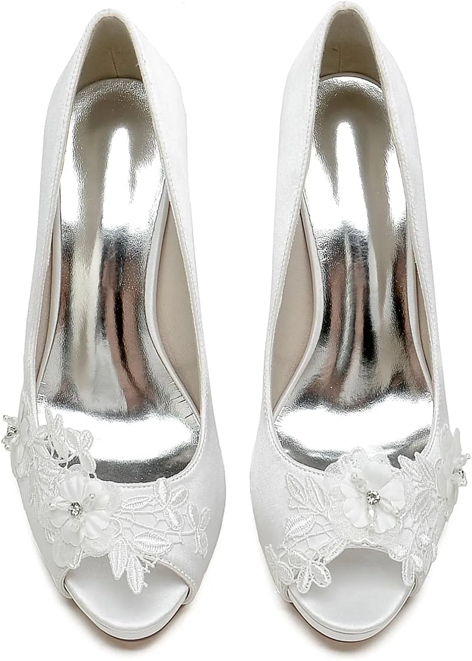 Roimaash Elegant Flower Wedding Pumps Platform Peep Toe Embroidery Lace