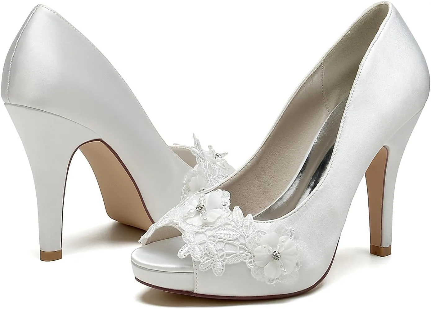 Roimaash Elegant Flower Wedding Pumps Platform Peep Toe Embroidery Lace