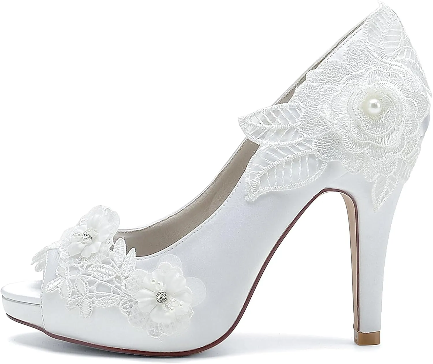 Roimaash Elegant Flower Wedding Pumps Platform Peep Toe Embroidery Lace