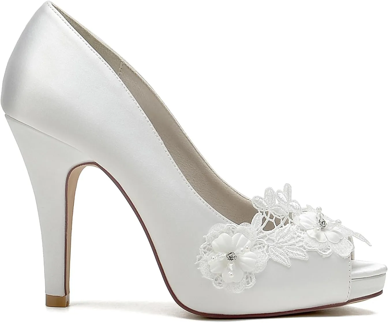 Roimaash Elegant Flower Wedding Pumps Platform Peep Toe Embroidery Lace
