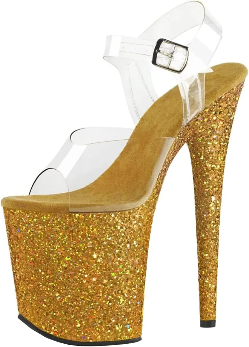 Roimaash Fancy Women 20CM Glitter Pole Dance Sandals