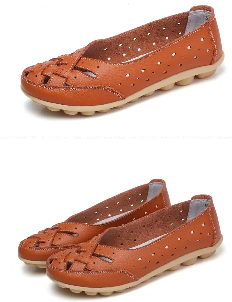 Rojeam Women's Casual Leather Moccasins Slip-on Loafers Boat Shoes Flats Driving Shoes Sandals