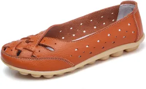 Rojeam Women's Casual Leather Moccasins Slip-on Loafers Boat Shoes Flats Driving Shoes Sandals