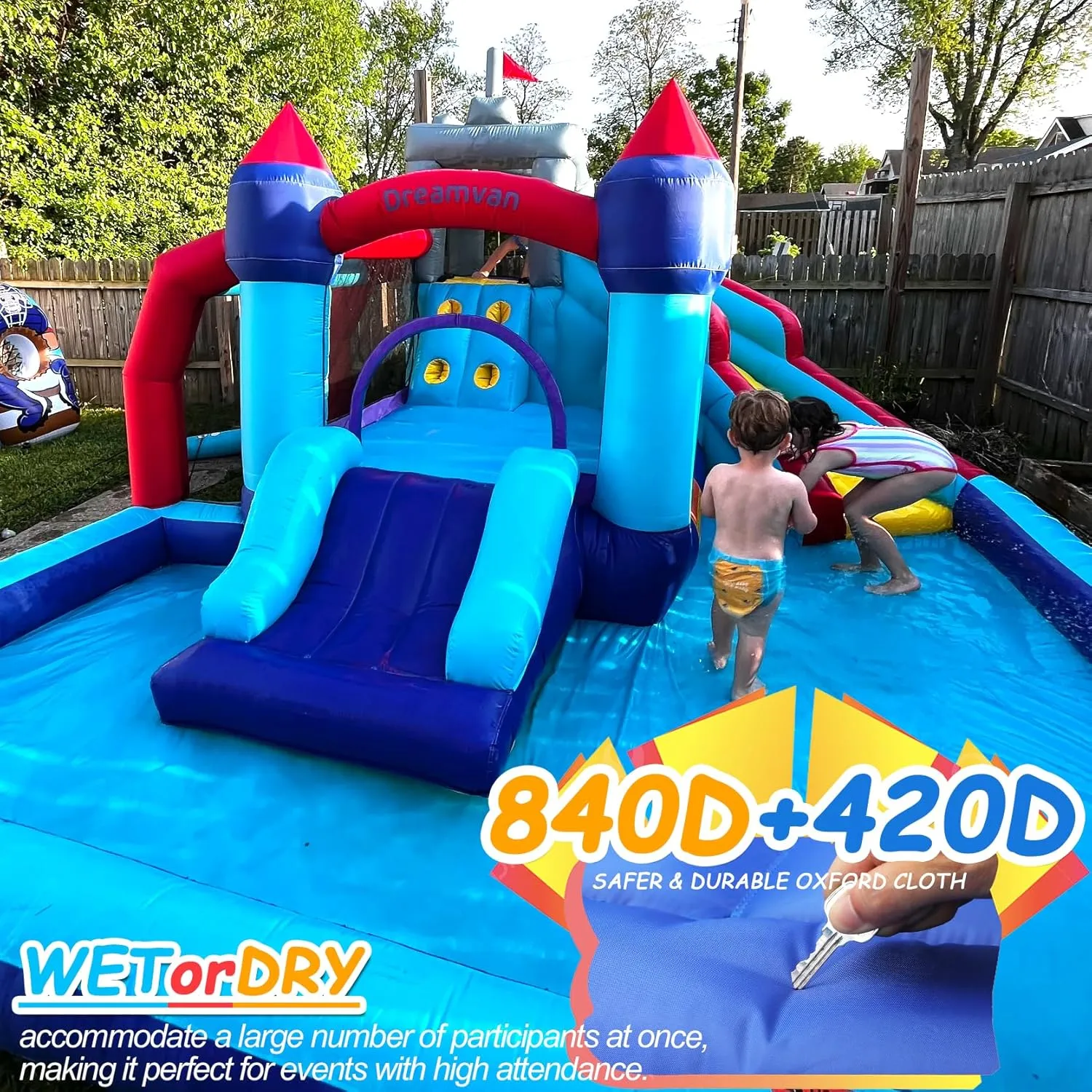 ROOJER Inflatable Water Slide Bounce House for Kids Backyard 10-in-1 Blow Up Water Park with Blower, Splash Pool, Climbing Wall & Multi-Sport Games | Summer Indoor Outdoor Play & Party Gifts