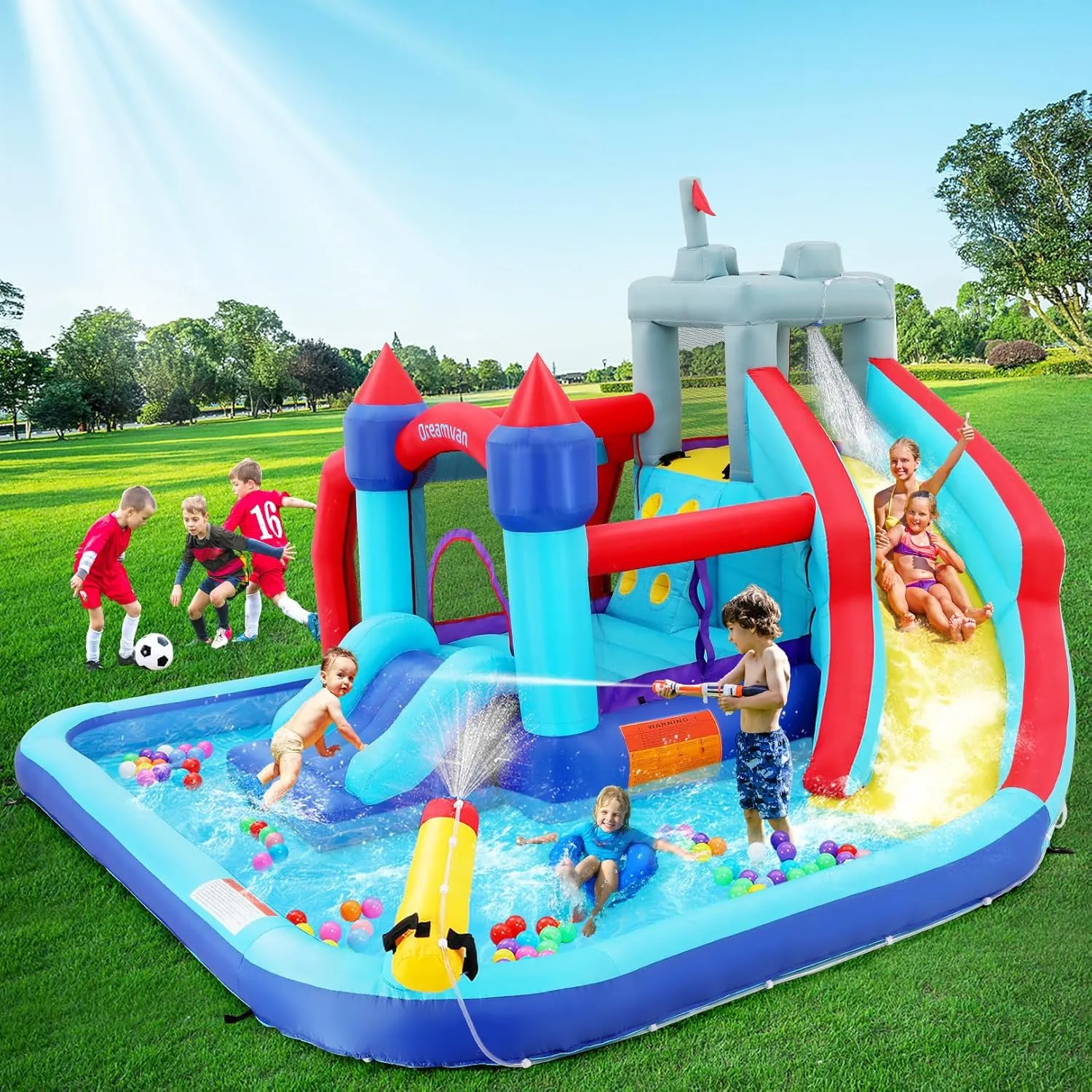 ROOJER Inflatable Water Slide Bounce House for Kids Backyard 10-in-1 Blow Up Water Park with Blower, Splash Pool, Climbing Wall & Multi-Sport Games | Summer Indoor Outdoor Play & Party Gifts