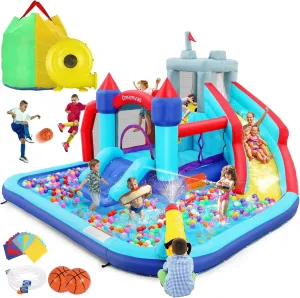 ROOJER Inflatable Water Slide Bounce House for Kids Backyard 10-in-1 Blow Up Water Park with Blower, Splash Pool, Climbing Wall & Multi-Sport Games | Summer Indoor Outdoor Play & Party Gifts