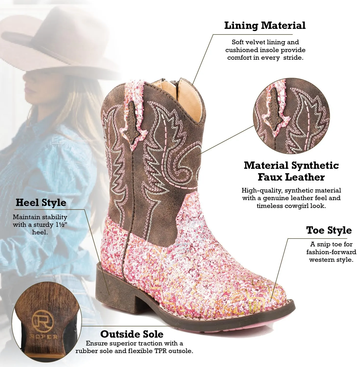 ROPER Girls' Glitter Aztec Boot