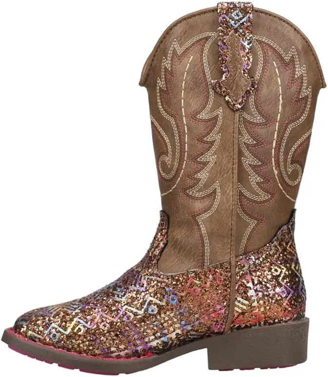 ROPER Kids Girls Aztec Glitter Square Toe Casual Boots Mid Calf - Brown