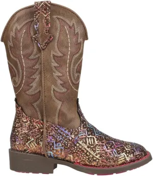 ROPER Kids Girls Aztec Glitter Square Toe Casual Boots Mid Calf - Brown