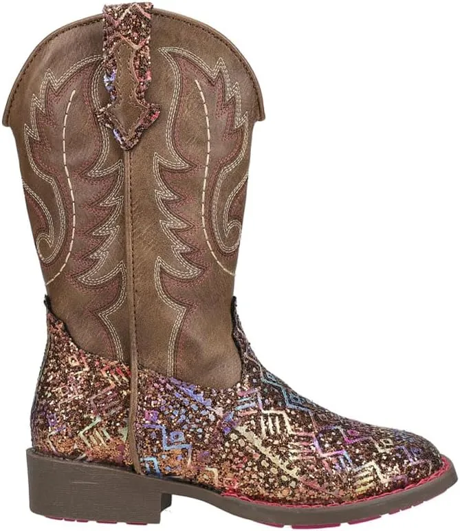 ROPER Kids Girls Aztec Glitter Square Toe Casual Boots Mid Calf - Brown