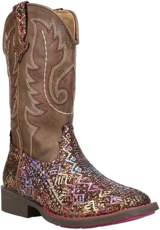 ROPER Kids Girls Aztec Glitter Square Toe Casual Boots Mid Calf - Brown
