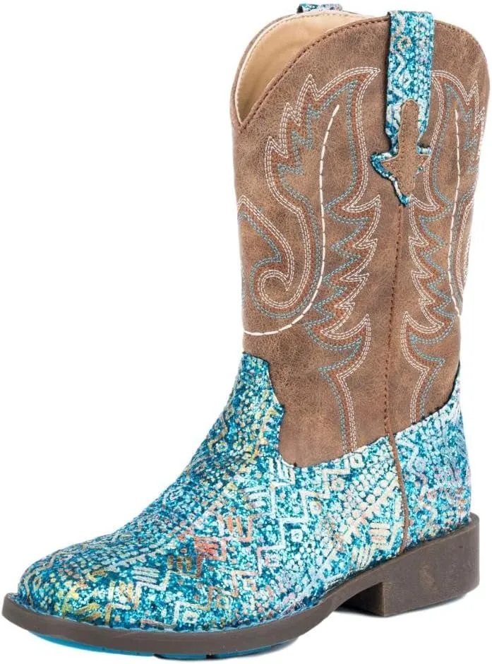 Roper Little Kids Glitter Aztec Boot, Blue, 13