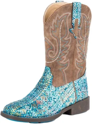 Roper Little Kids Glitter Aztec Boot, Blue, 13