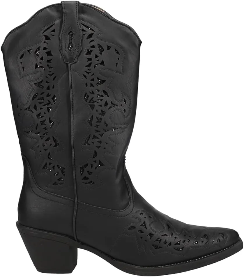 ROPER Womens Alisa Snip Toe Western Cowboy Boots Mid Calf Low Heel 1-2" - Black