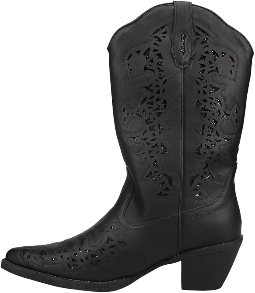 ROPER Womens Alisa Snip Toe Western Cowboy Boots Mid Calf Low Heel 1-2" - Black