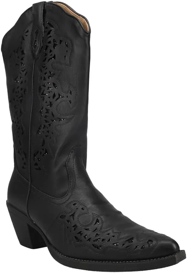 ROPER Womens Alisa Snip Toe Western Cowboy Boots Mid Calf Low Heel 1-2" - Black