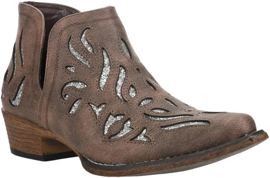 ROPER Womens Ava Glitz Tooled-Inlay Snip Toe Casual Boots Ankle Low Heel 1-2" - Brown