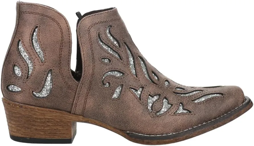 ROPER Womens Ava Glitz Tooled-Inlay Snip Toe Casual Boots Ankle Low Heel 1-2" - Brown