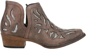 ROPER Womens Ava Glitz Tooled-Inlay Snip Toe Casual Boots Ankle Low Heel 1-2" - Brown