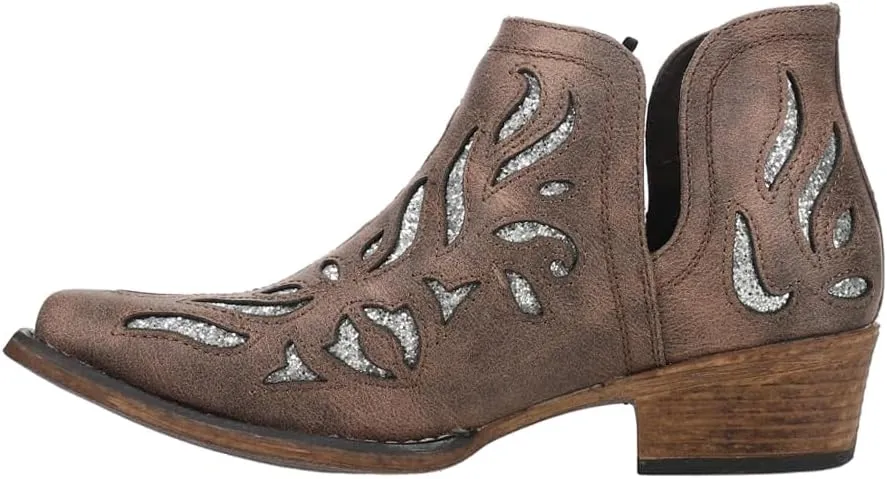 ROPER Womens Ava Glitz Tooled-Inlay Snip Toe Casual Boots Ankle Low Heel 1-2" - Brown