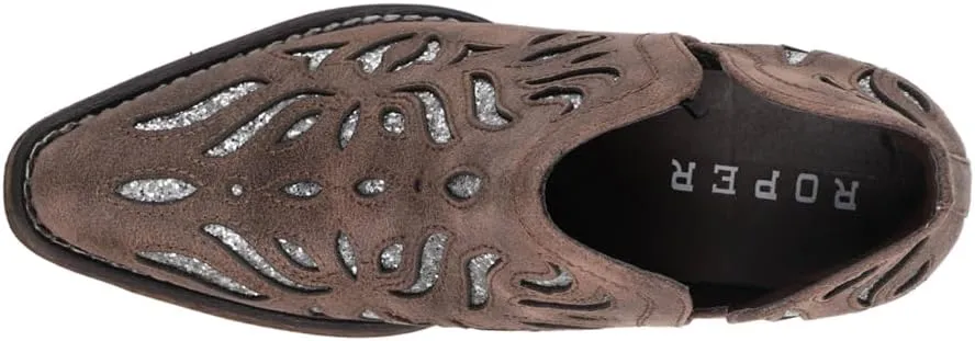 ROPER Womens Ava Glitz Tooled-Inlay Snip Toe Casual Boots Ankle Low Heel 1-2" - Brown