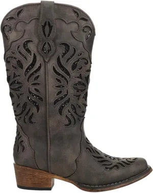 ROPER Womens Riley Glitter Tooled Inlay Snip Toe Casual Boots Mid Calf Low Heel 1-2" - Off White