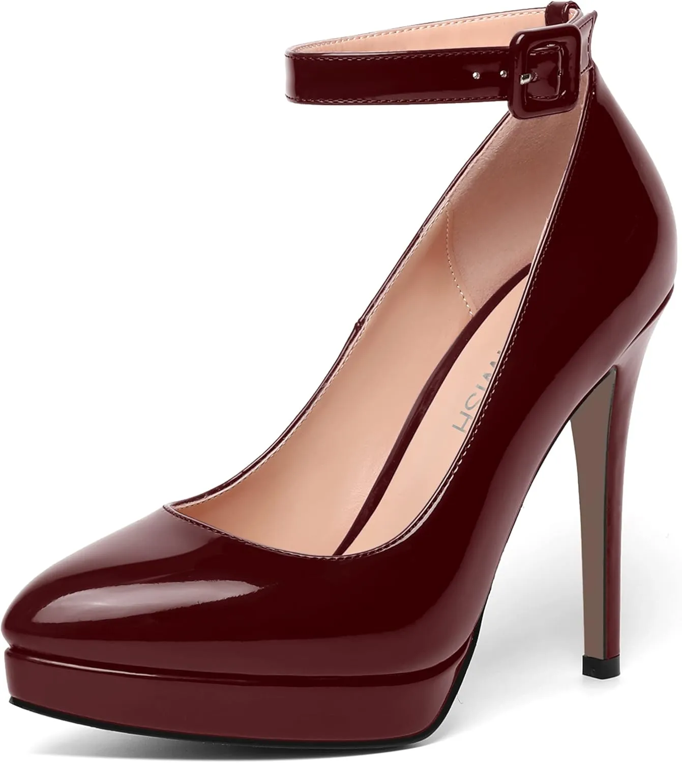 ROSERWISH Womens Ankle Strap Platform Elegant Pointed Toe Night Club Buckle Sexy Patent Stiletto High Heel Pumps Dress Shoes 4.7 Inch