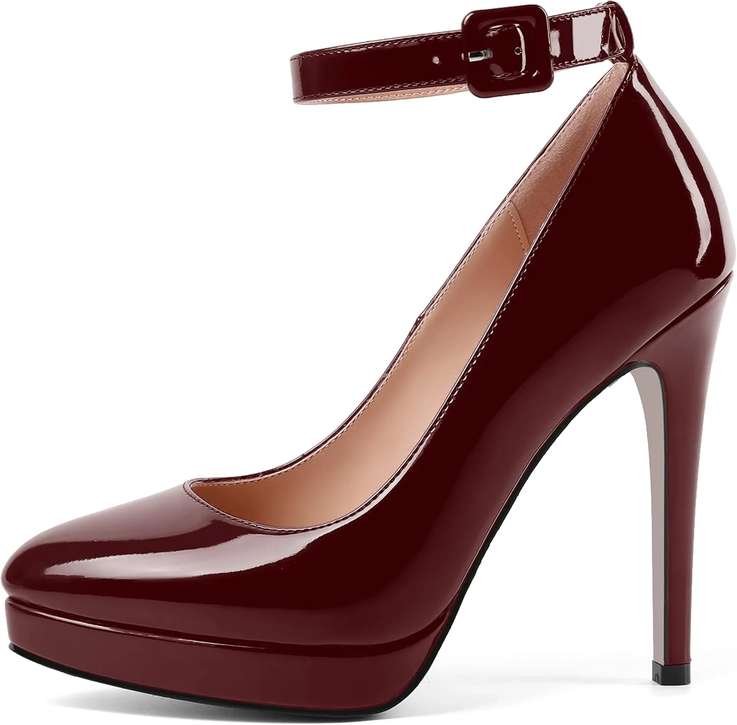 ROSERWISH Womens Ankle Strap Platform Elegant Pointed Toe Night Club Buckle Sexy Patent Stiletto High Heel Pumps Dress Shoes 4.7 Inch