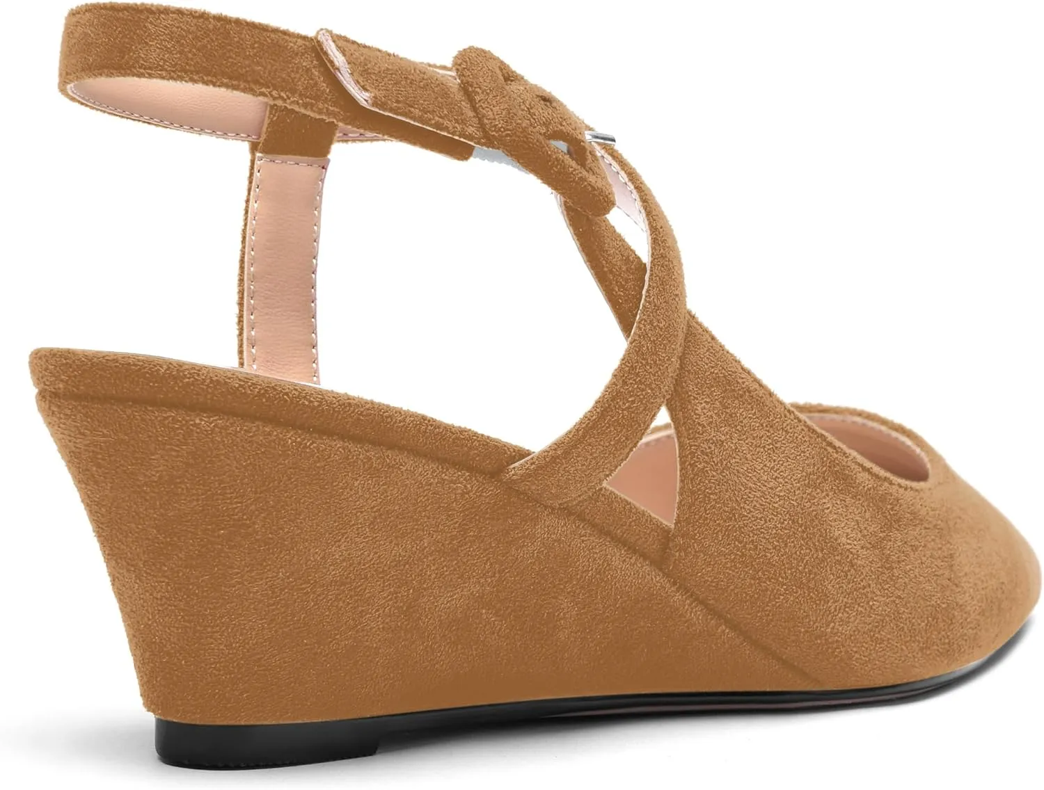 ROSERWISH Womens Buckle Ankle Strap Wedding Suede Fashion Elegant Pointed Toe Wedge Low Heel Pumps Dress Shoes 2 Inch