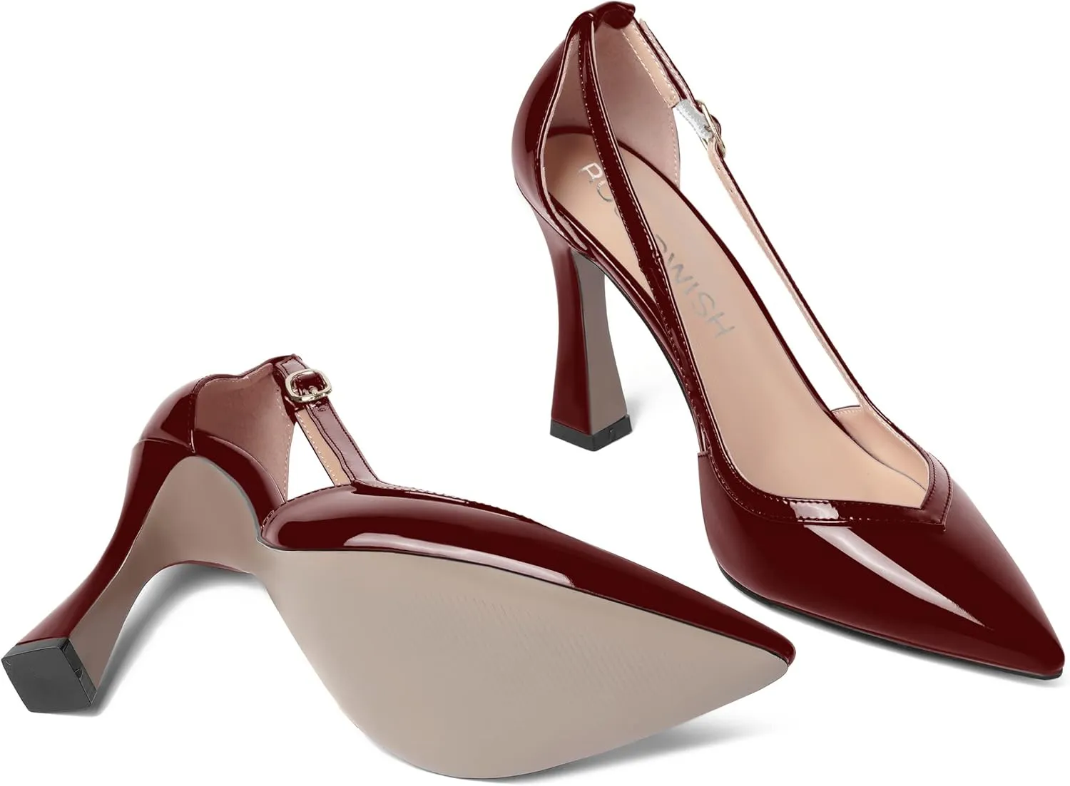ROSERWISH Womens Buckle Fashion Wedding Elegant Patent Pointed Toe Stiletto High Heel Pumps Dress Shoes 4 Inch