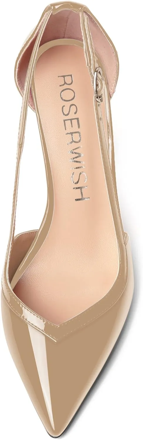 ROSERWISH Womens Buckle Fashion Wedding Elegant Patent Pointed Toe Stiletto High Heel Pumps Dress Shoes 4 Inch