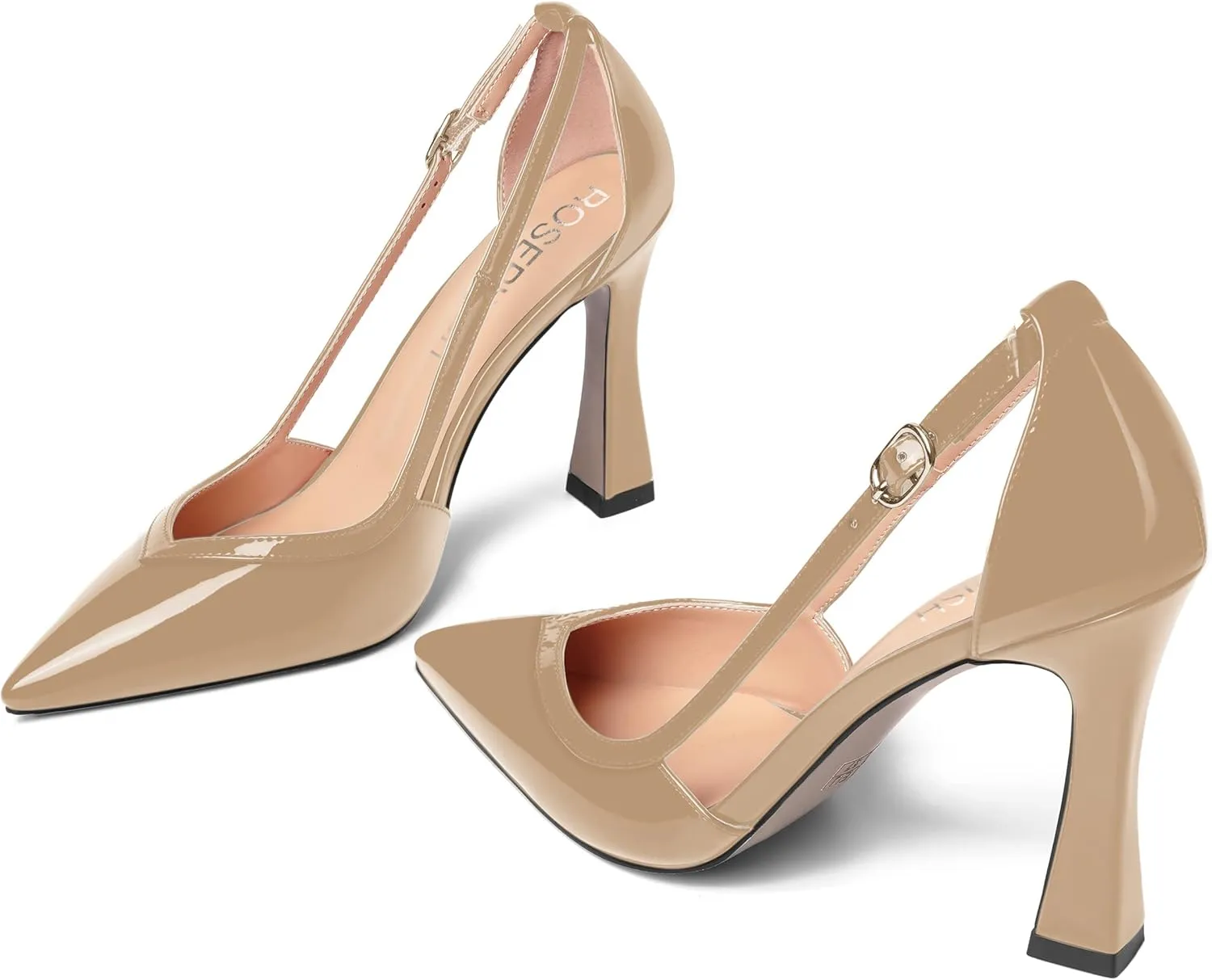ROSERWISH Womens Buckle Fashion Wedding Elegant Patent Pointed Toe Stiletto High Heel Pumps Dress Shoes 4 Inch