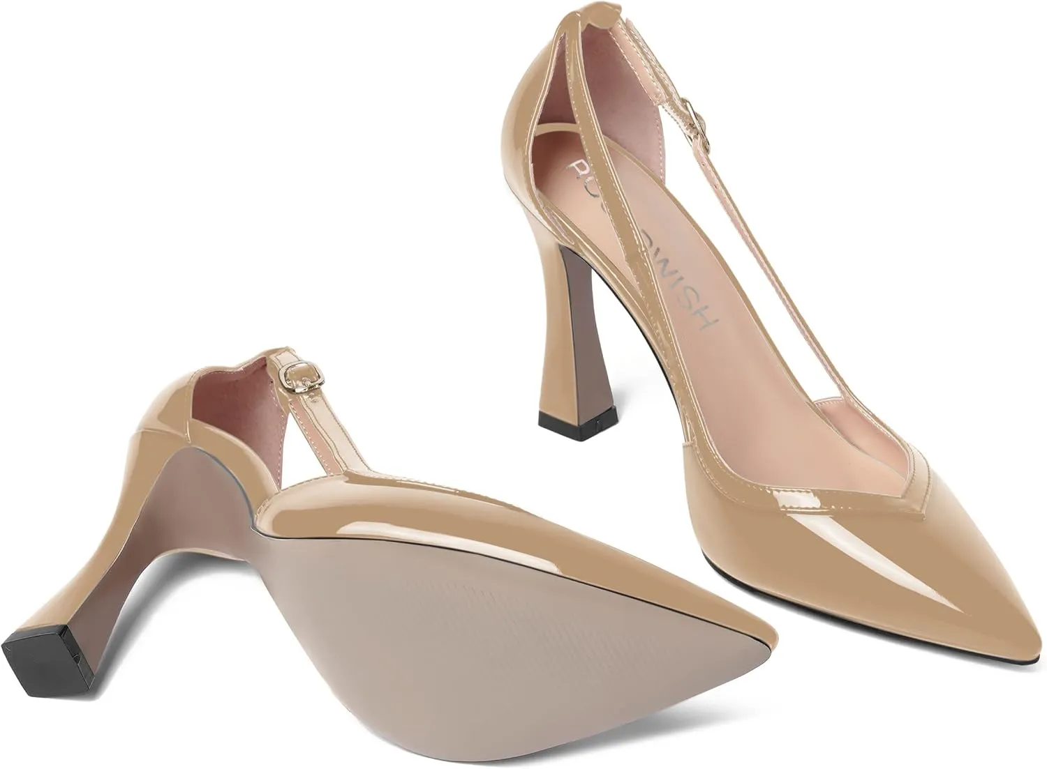 ROSERWISH Womens Buckle Fashion Wedding Elegant Patent Pointed Toe Stiletto High Heel Pumps Dress Shoes 4 Inch
