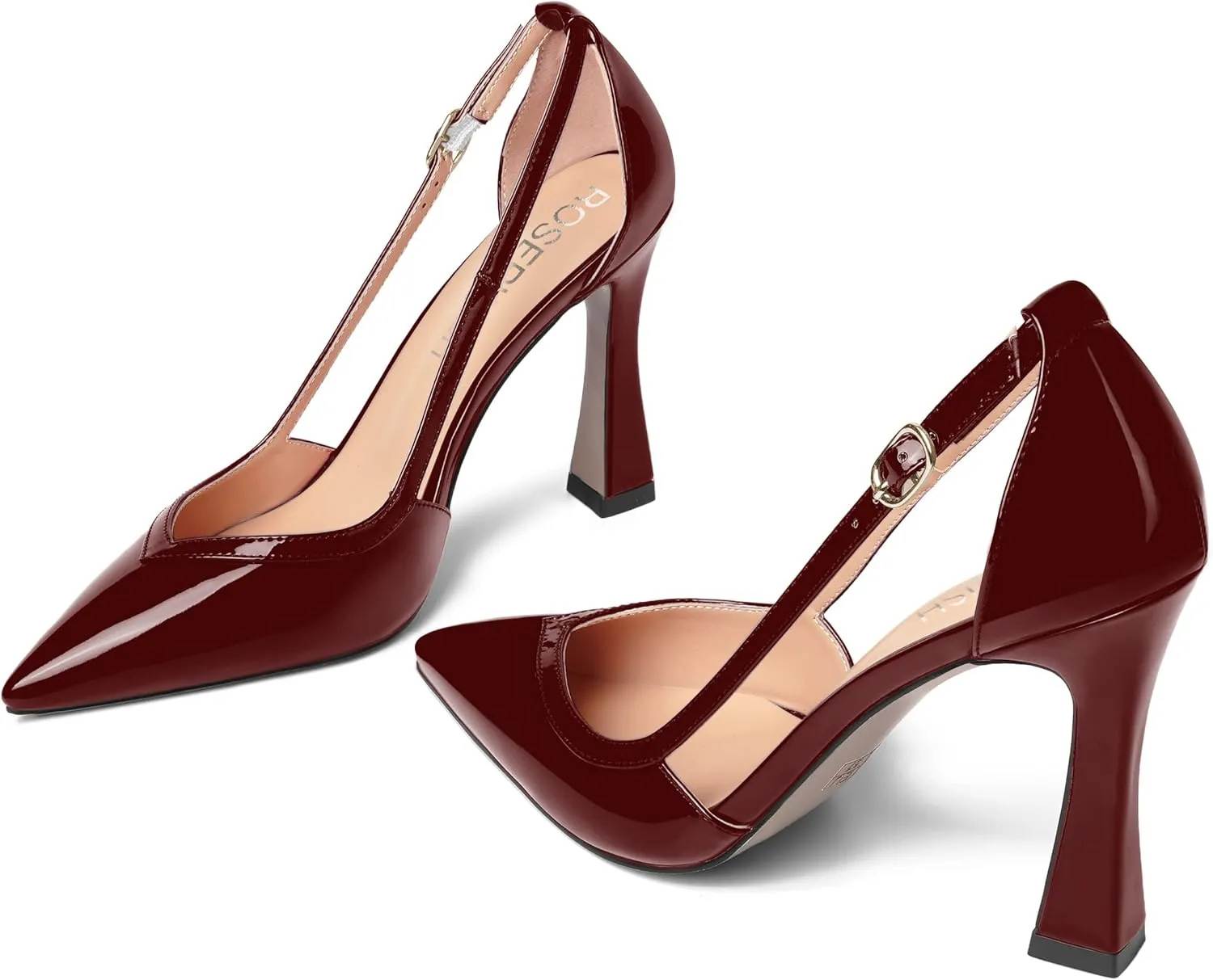 ROSERWISH Womens Buckle Fashion Wedding Elegant Patent Pointed Toe Stiletto High Heel Pumps Dress Shoes 4 Inch