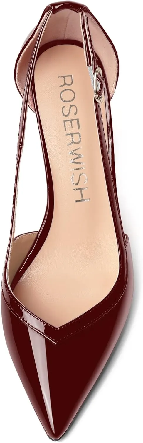 ROSERWISH Womens Buckle Fashion Wedding Elegant Patent Pointed Toe Stiletto High Heel Pumps Dress Shoes 4 Inch