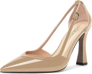 ROSERWISH Womens Buckle Fashion Wedding Elegant Patent Pointed Toe Stiletto High Heel Pumps Dress Shoes 4 Inch