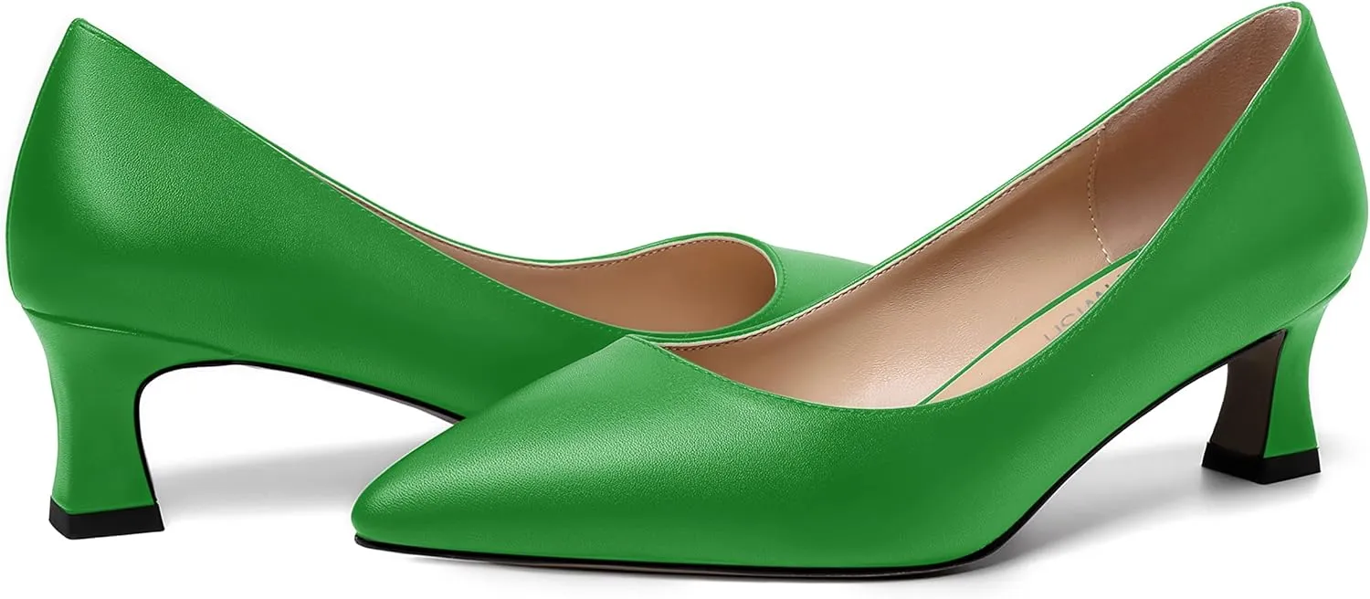 ROSERWISH Womens Pointed Toe Office Casual Elegant Matte Slip On Spool Kitten Low Heel Pumps Shoes 2 Inch