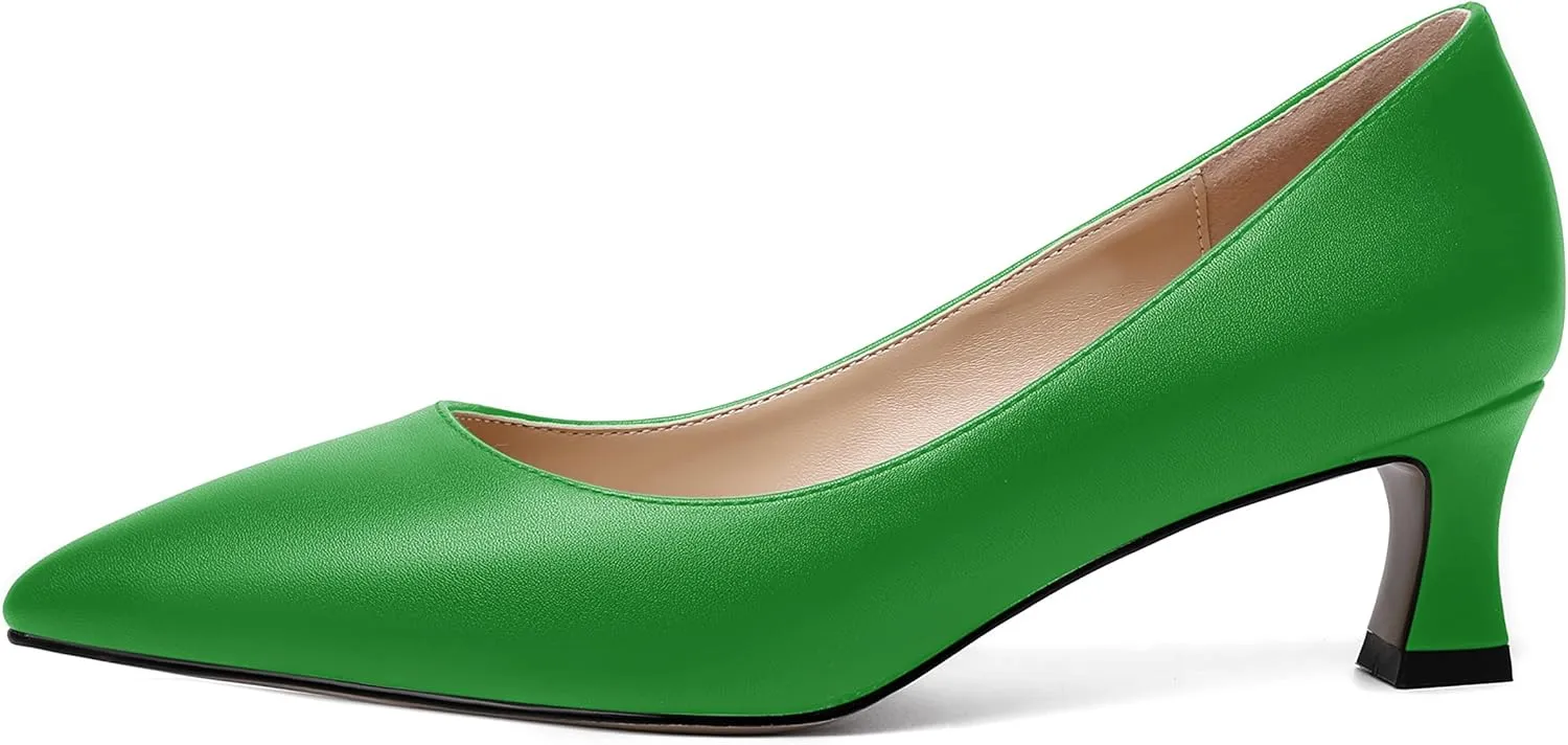 ROSERWISH Womens Pointed Toe Office Casual Elegant Matte Slip On Spool Kitten Low Heel Pumps Shoes 2 Inch