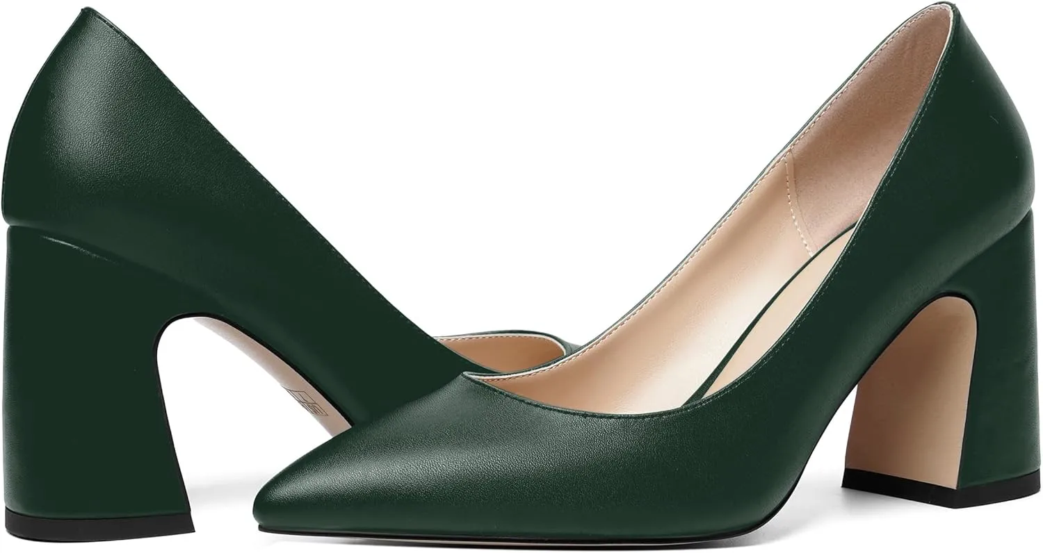 ROSERWISH Womens Sexy Elegant Pointed Toe Slip On Matte Wedding Block High Heel Pumps Dressy Shoes 3.5 Inch