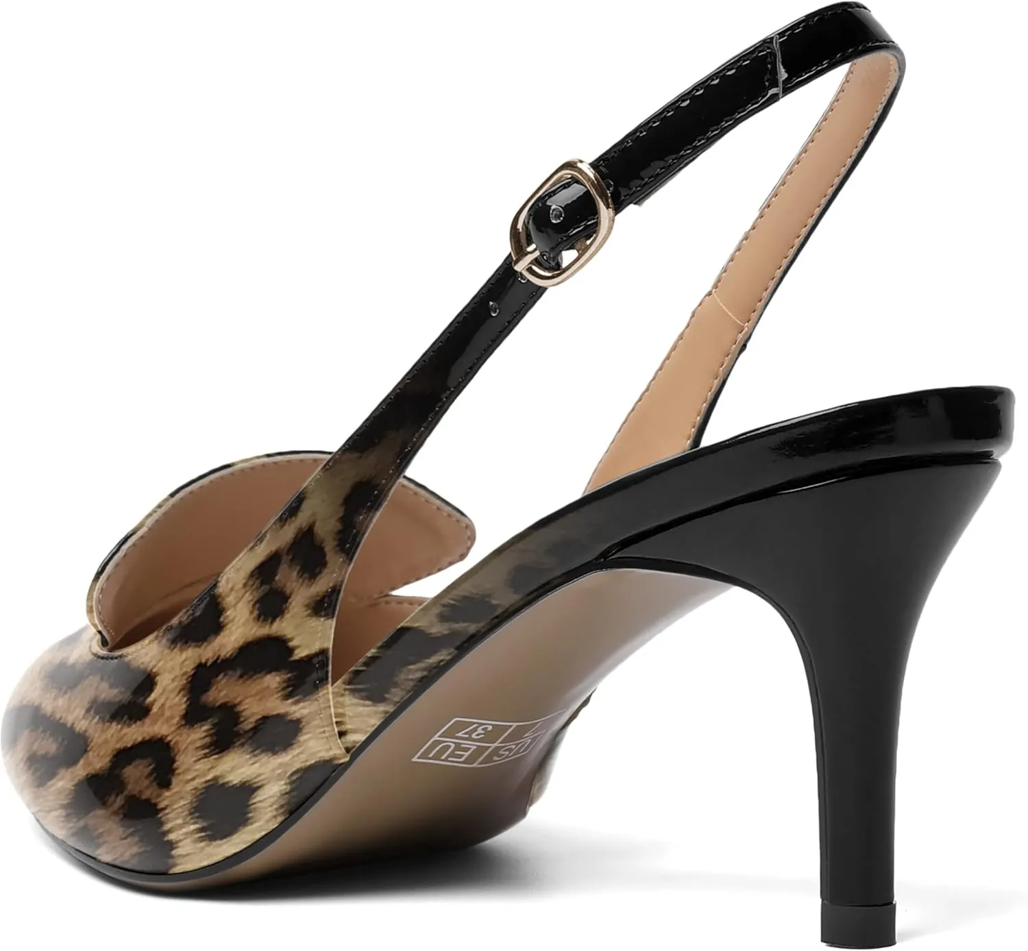 ROSERWISH Womens Sexy Elegant Slingback Patent Pointed Toe Work Stiletto Mid Heel Pumps Dress Shoes 2.5 Inch
