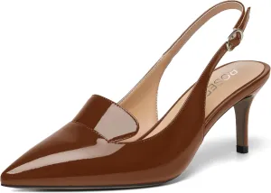 ROSERWISH Womens Sexy Elegant Slingback Patent Pointed Toe Work Stiletto Mid Heel Pumps Dress Shoes 2.5 Inch