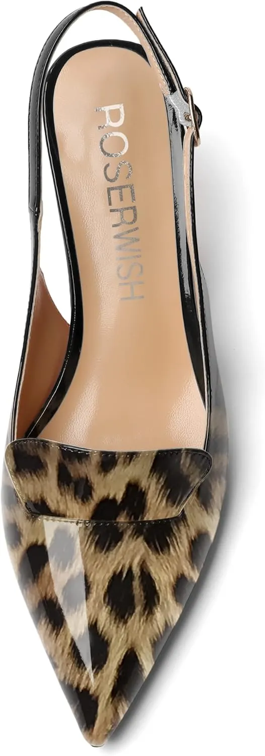 ROSERWISH Womens Sexy Elegant Slingback Patent Pointed Toe Work Stiletto Mid Heel Pumps Dress Shoes 2.5 Inch