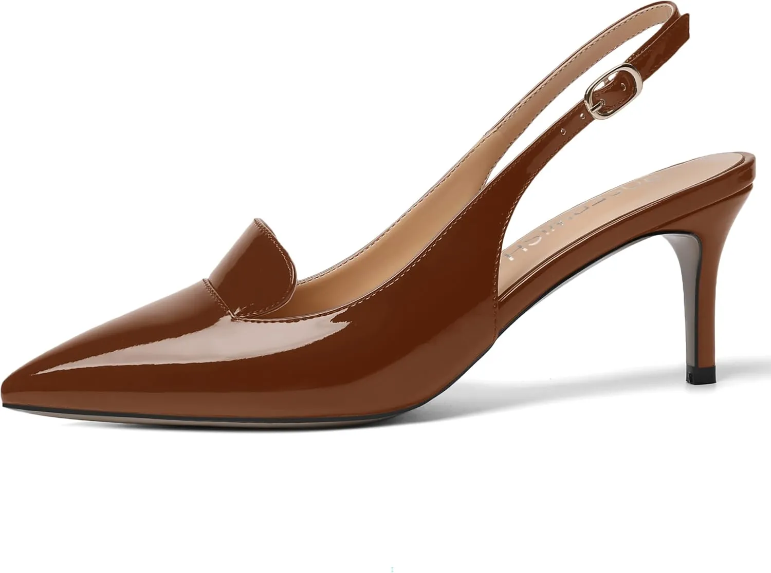 ROSERWISH Womens Sexy Elegant Slingback Patent Pointed Toe Work Stiletto Mid Heel Pumps Dress Shoes 2.5 Inch