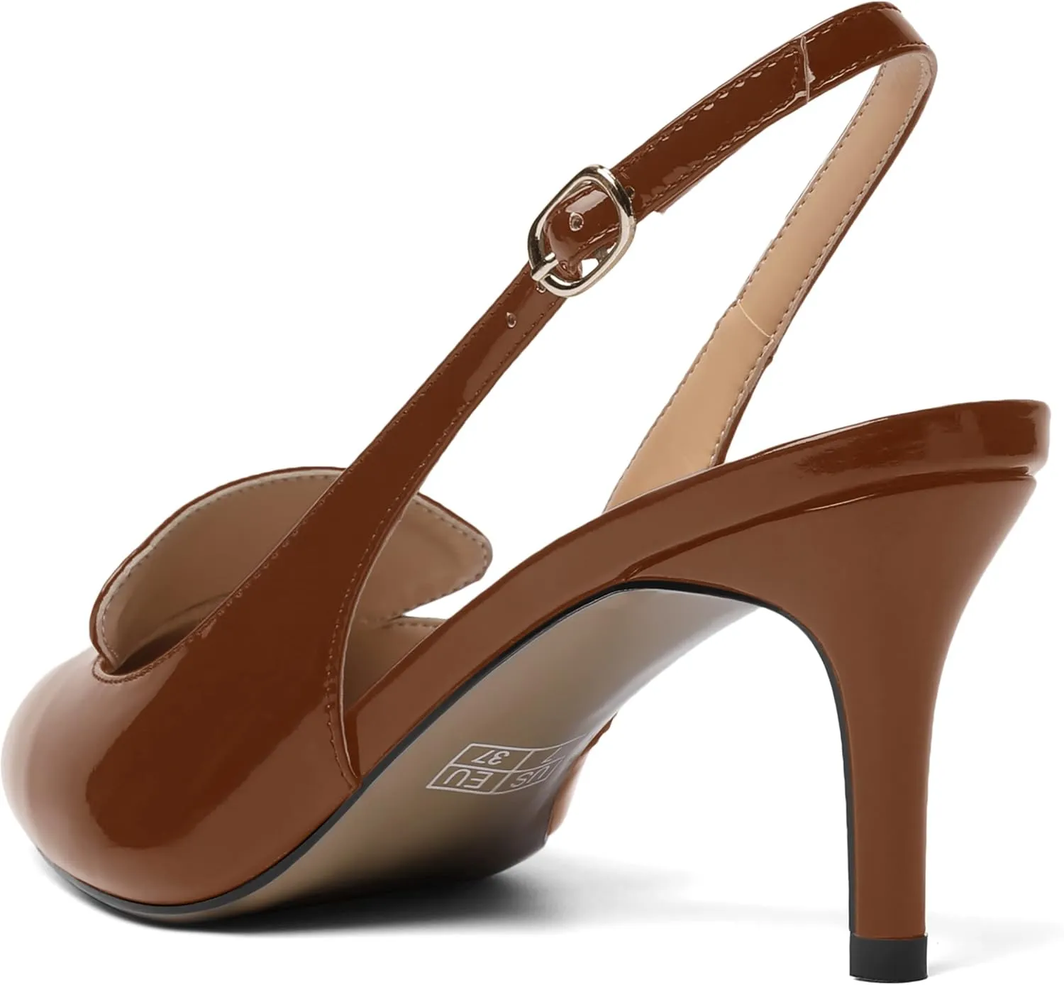 ROSERWISH Womens Sexy Elegant Slingback Patent Pointed Toe Work Stiletto Mid Heel Pumps Dress Shoes 2.5 Inch