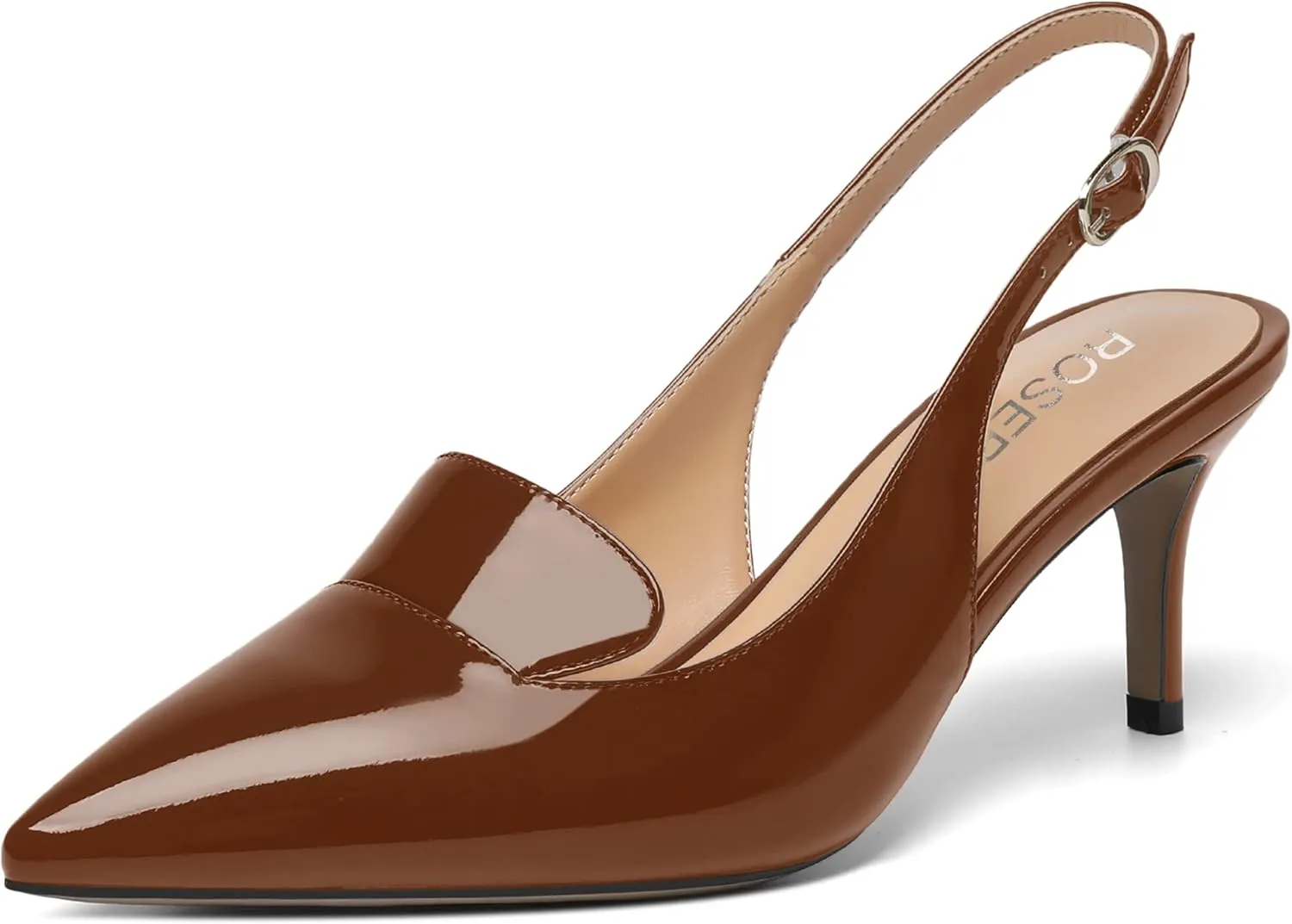 ROSERWISH Womens Sexy Elegant Slingback Patent Pointed Toe Work Stiletto Mid Heel Pumps Dress Shoes 2.5 Inch