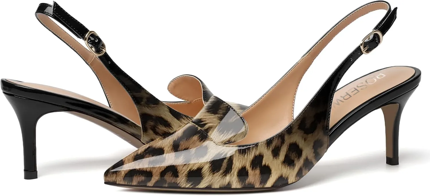 ROSERWISH Womens Sexy Elegant Slingback Patent Pointed Toe Work Stiletto Mid Heel Pumps Dress Shoes 2.5 Inch