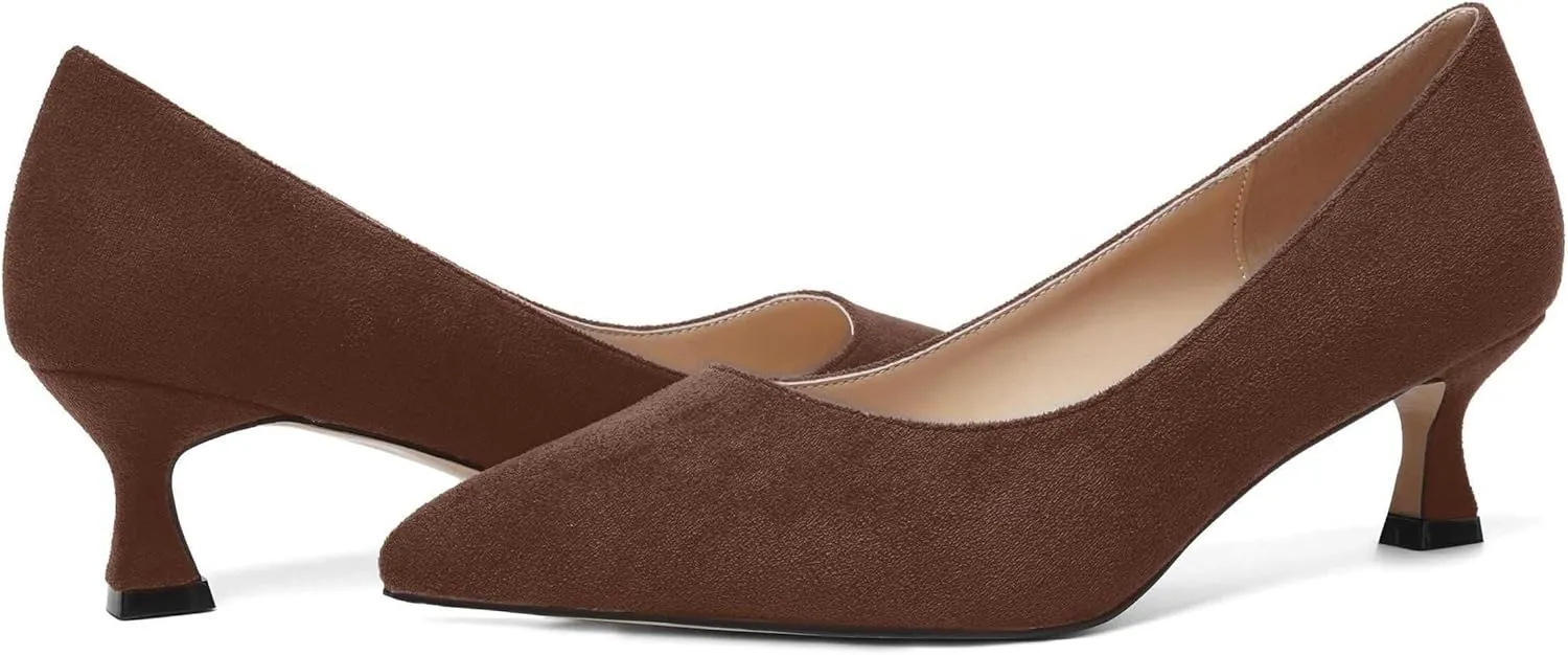ROSERWISH Womens Slip On Casual Office Suede Pointed Toe Elegant Kitten Low Heel Pumps Dress Shoes 2 Inch