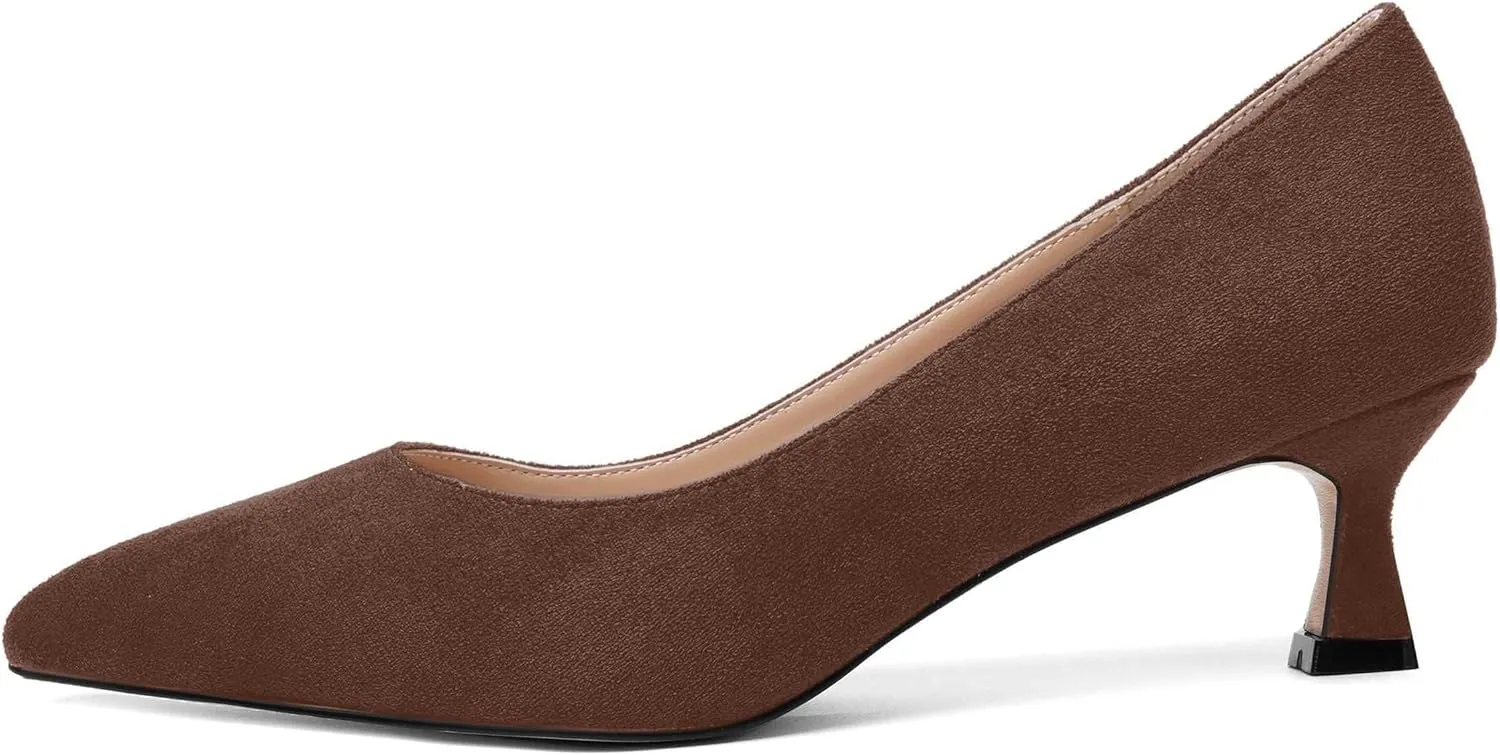 ROSERWISH Womens Slip On Casual Office Suede Pointed Toe Elegant Kitten Low Heel Pumps Dress Shoes 2 Inch
